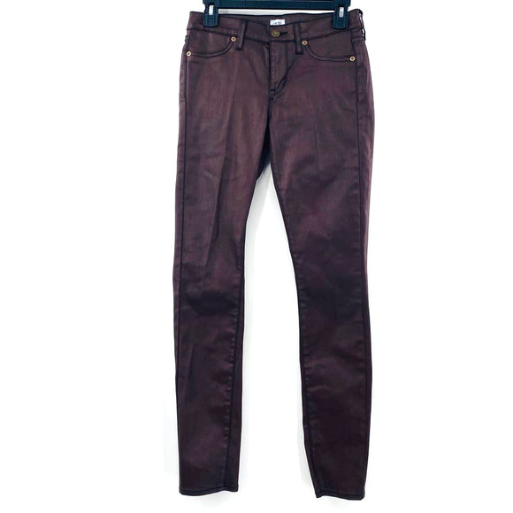 Cachè Deadstock Coated 4 Pocket Wine Skinny Strech Jeans Jegging Size 2 Wet Look - Picture 1 of 15
